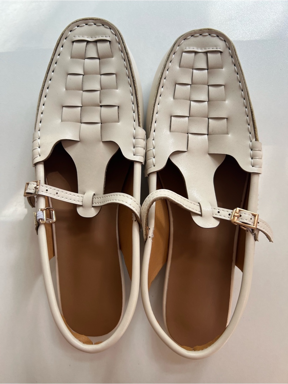 Women's Cream Woven Strap Loafers